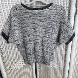 🍂Banana Republic‎ Navy White Marled Cotton Scoop Back Short Sleeve Sweater S